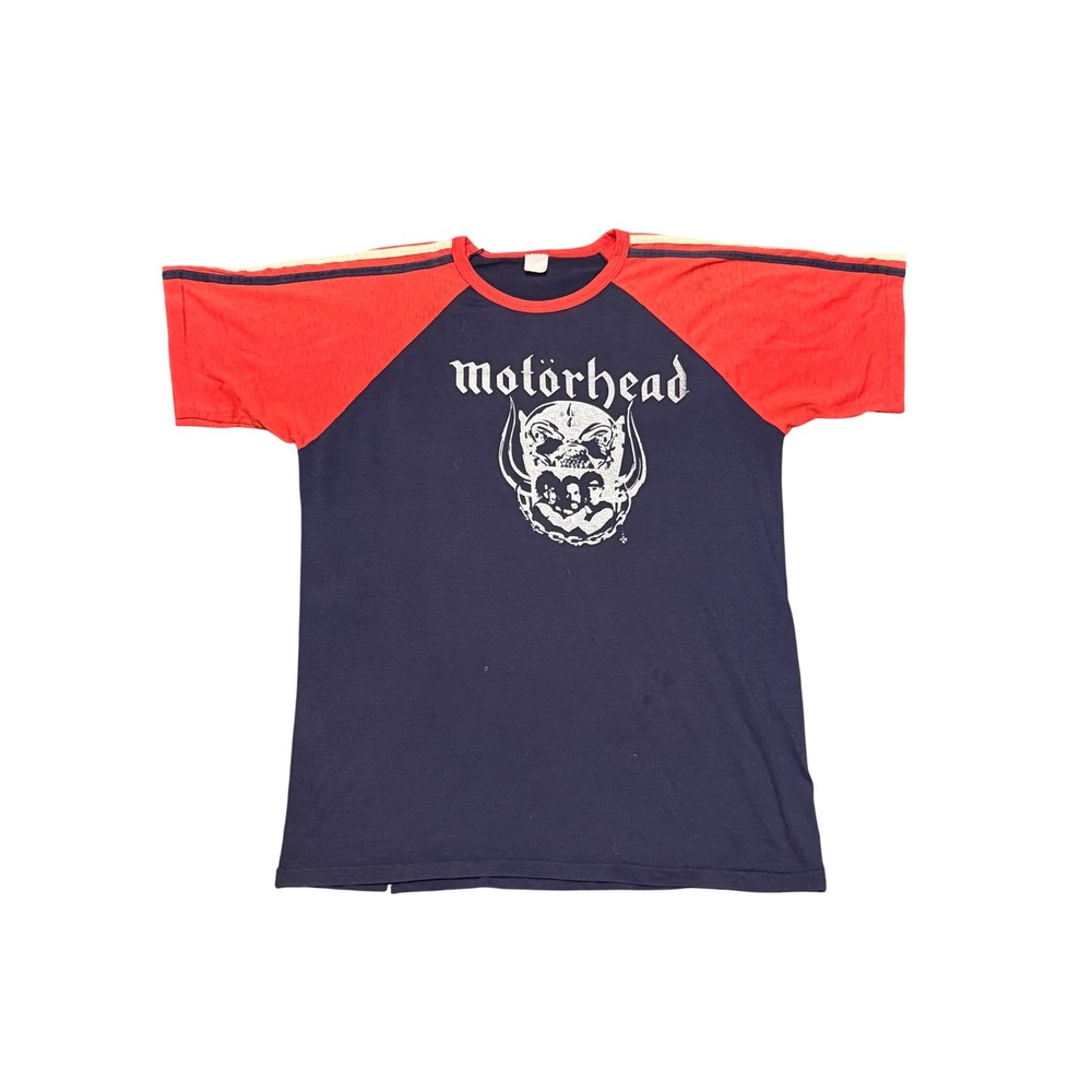 Vintage 80s Motorhead Graphic T-Shirt Navy Red Raglan Band Tee Men Single Stitch
